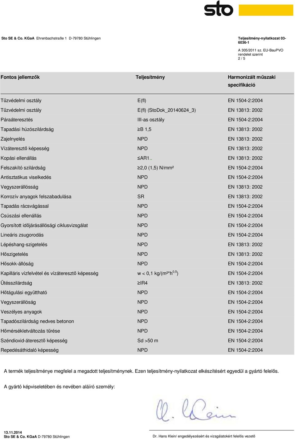 . EN 13813: 2002 Felszakító szilárdság 2,0 (1,5) N/mm² EN 1504-2:2004 Antisztatikus viselkedés EN 1504-2:2004 Vegyszerállósság EN 13813: 2002 Korrozív anyagok felszabadulása SR EN 13813: 2002 Tapadás