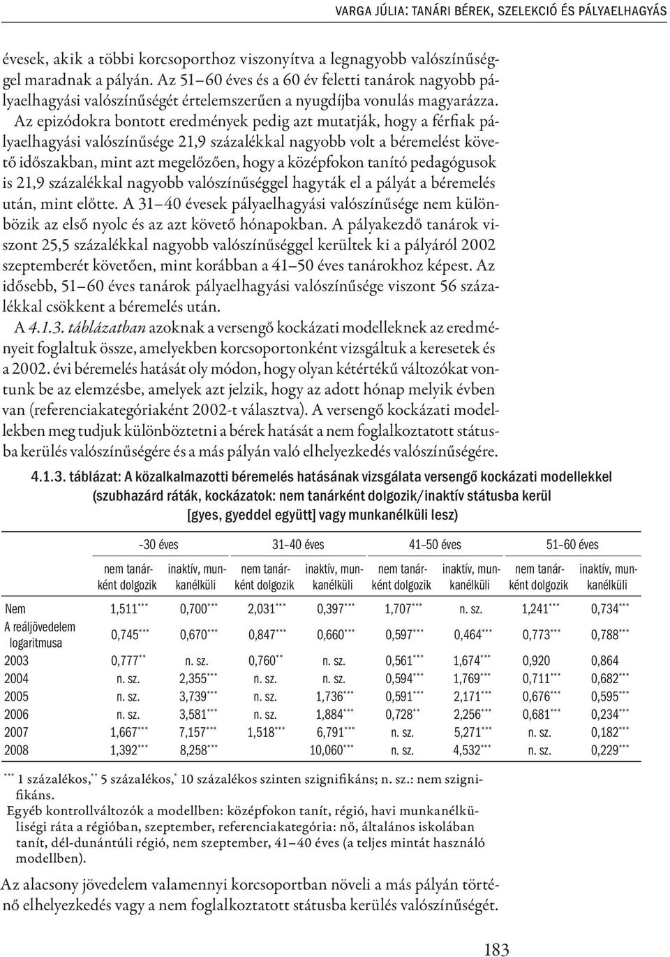 Az epizódokra bontott eredmények pedig azt mutatják, hogy a férfiak pályaelhagyási valószínűsége 21,9 százalékkal nagyobb volt a béremelést követő időszakban, mint azt megelőzően, hogy a középfokon