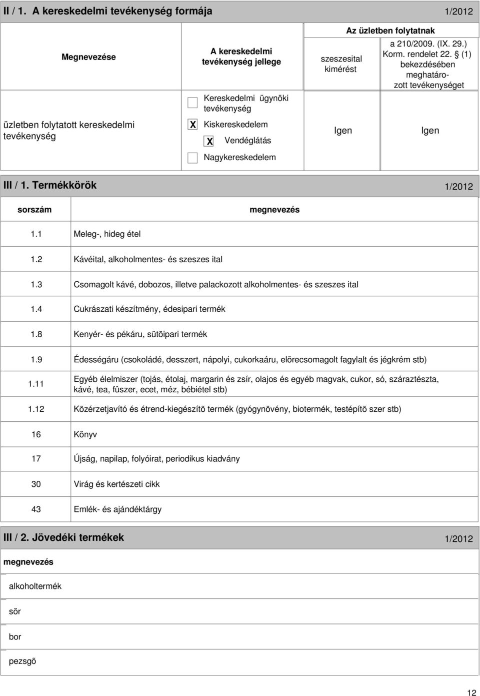2 Kávéital, alkoholmentes- és szeszes ital 1.3 Csomagolt kávé, dobozos, illetve palackozott alkoholmentes- és szeszes ital 1.4 Cukrászati készítmény, édesipari termék 1.