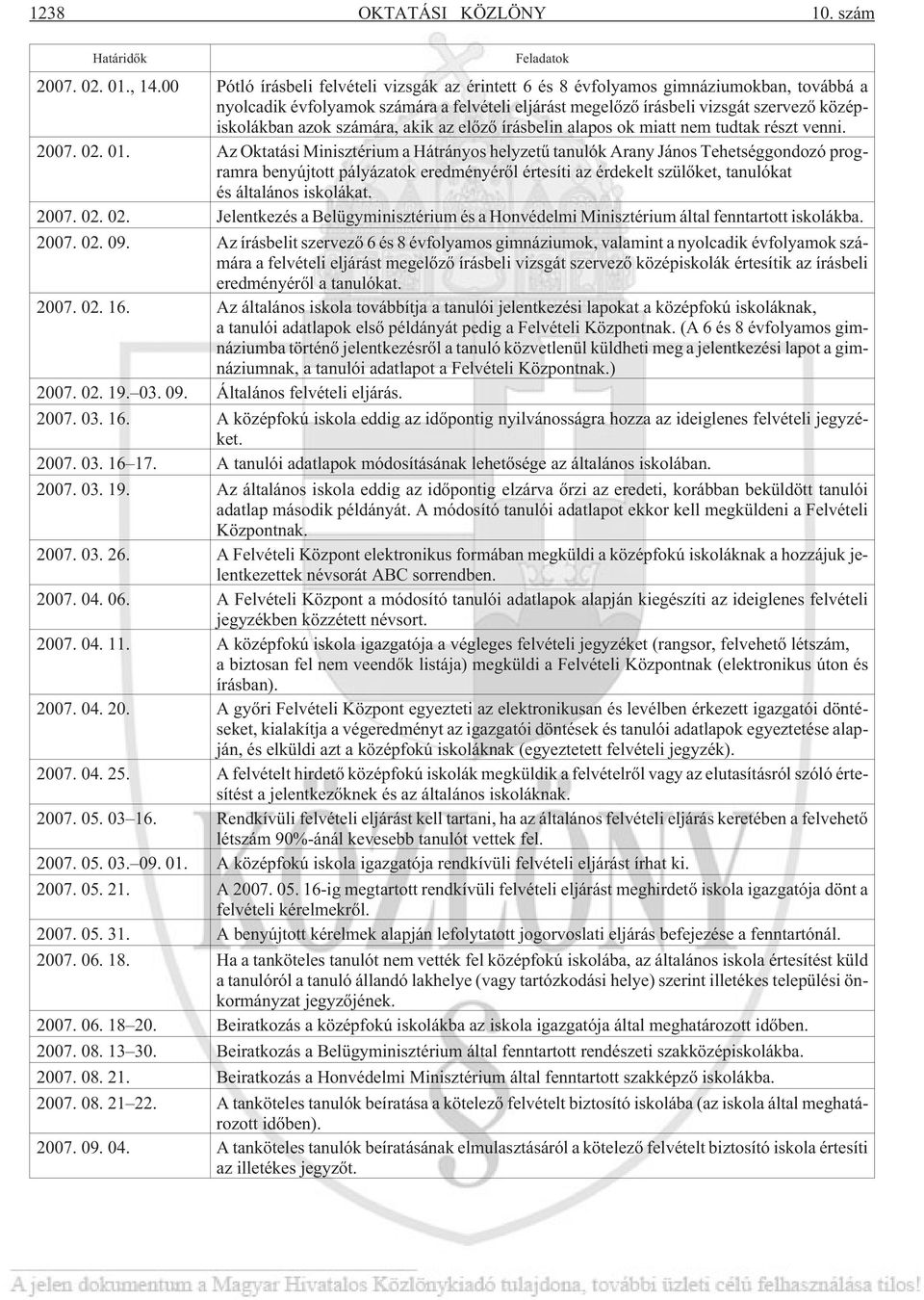számára, akik az elõzõ írásbelin alapos ok miatt nem tudtak részt venni. 2007. 02. 01.
