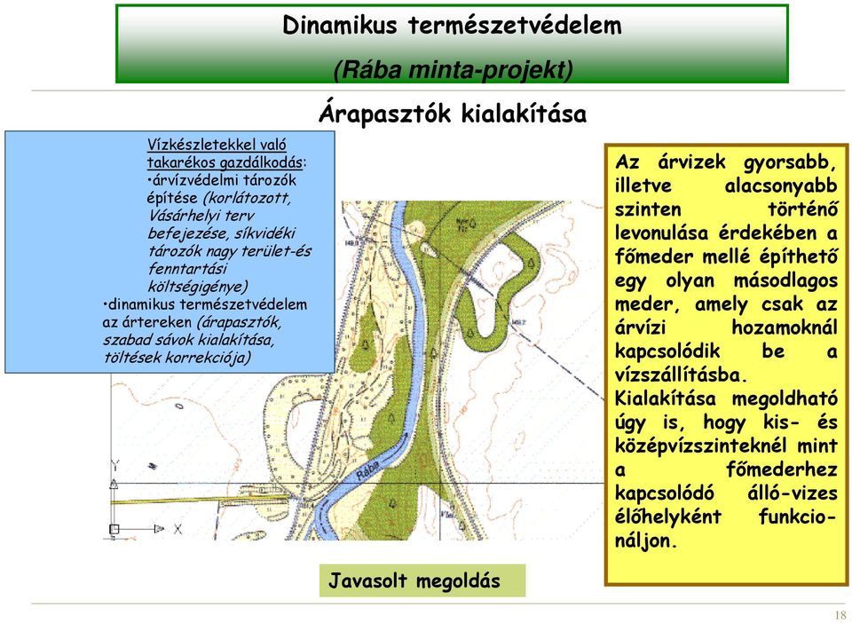 kialakítása Az árvizek gyorsabb, illetve alacsonyabb szinten történı levonulása érdekében a fımeder mellé építhetı egy olyan másodlagos meder, amely csak az árvízi