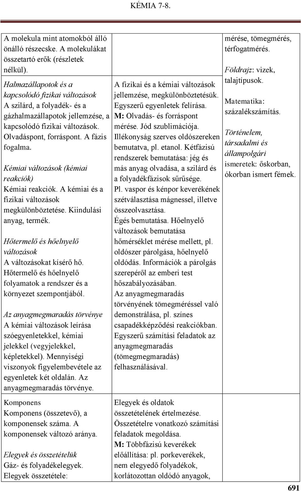 Kémiai változások (kémiai reakciók) Kémiai reakciók. A kémiai és a fizikai változások megkülönböztetése. Kiindulási anyag, termék. Hőtermelő és hőelnyelő változások A változásokat kísérő hő.