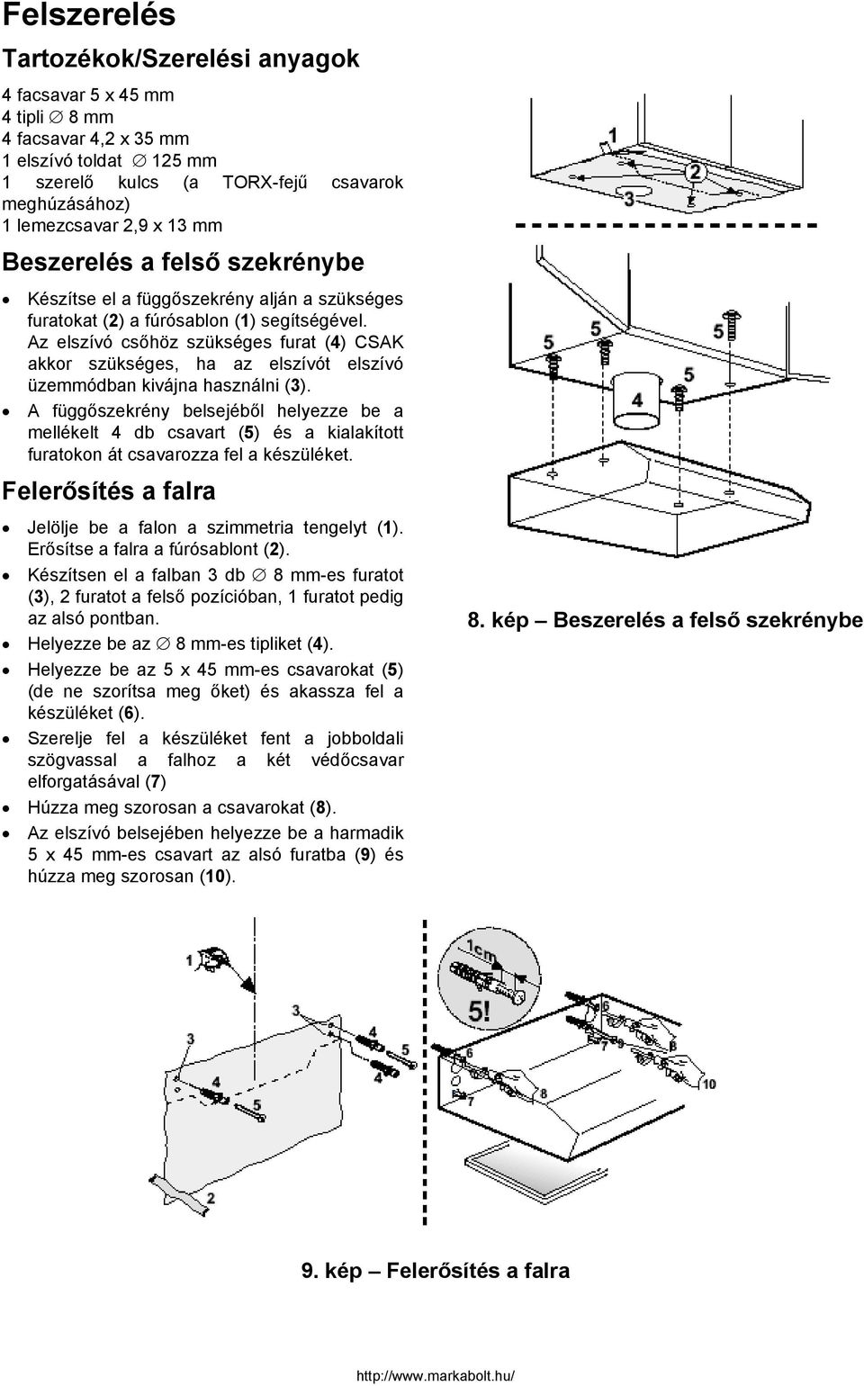 Az elszívó csőhöz szükséges furat (4) CSAK akkor szükséges, ha az elszívót elszívó üzemmódban kivájna használni (3).