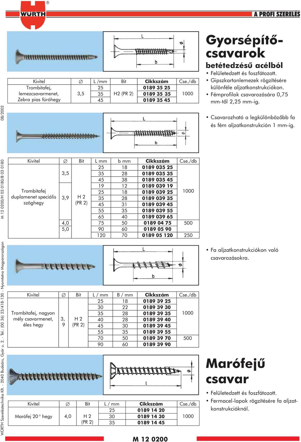 /db 25 18 0189 035 25 3,5 35 28 0189 035 35 45 38 0189 035 45 19 12 0189 039 19 Trombitafej 25 18 0189 039 25 1000 duplamenet speciális 3,9 H 2 35 28 0189 039 35 szöghegy (PR 2) 45 31 0189 039 45 55