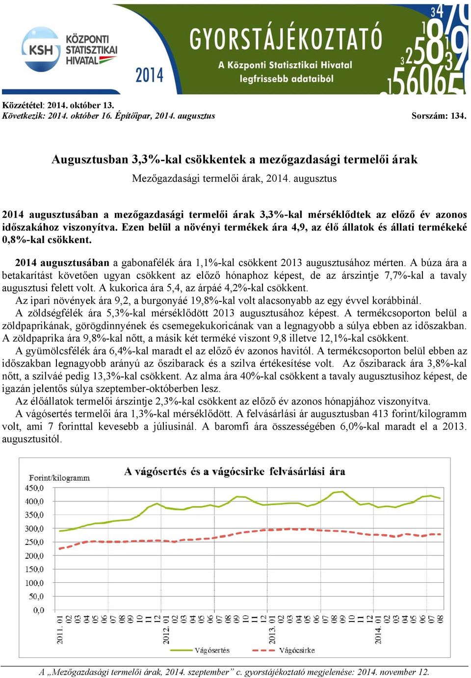 augusztusában a gabonafélék ára 1,1%-kal csökkent augusztusához mérten.