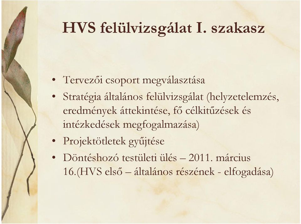 (helyzetelemzés, eredmények áttekintése, fő célkitűzések és intézkedések