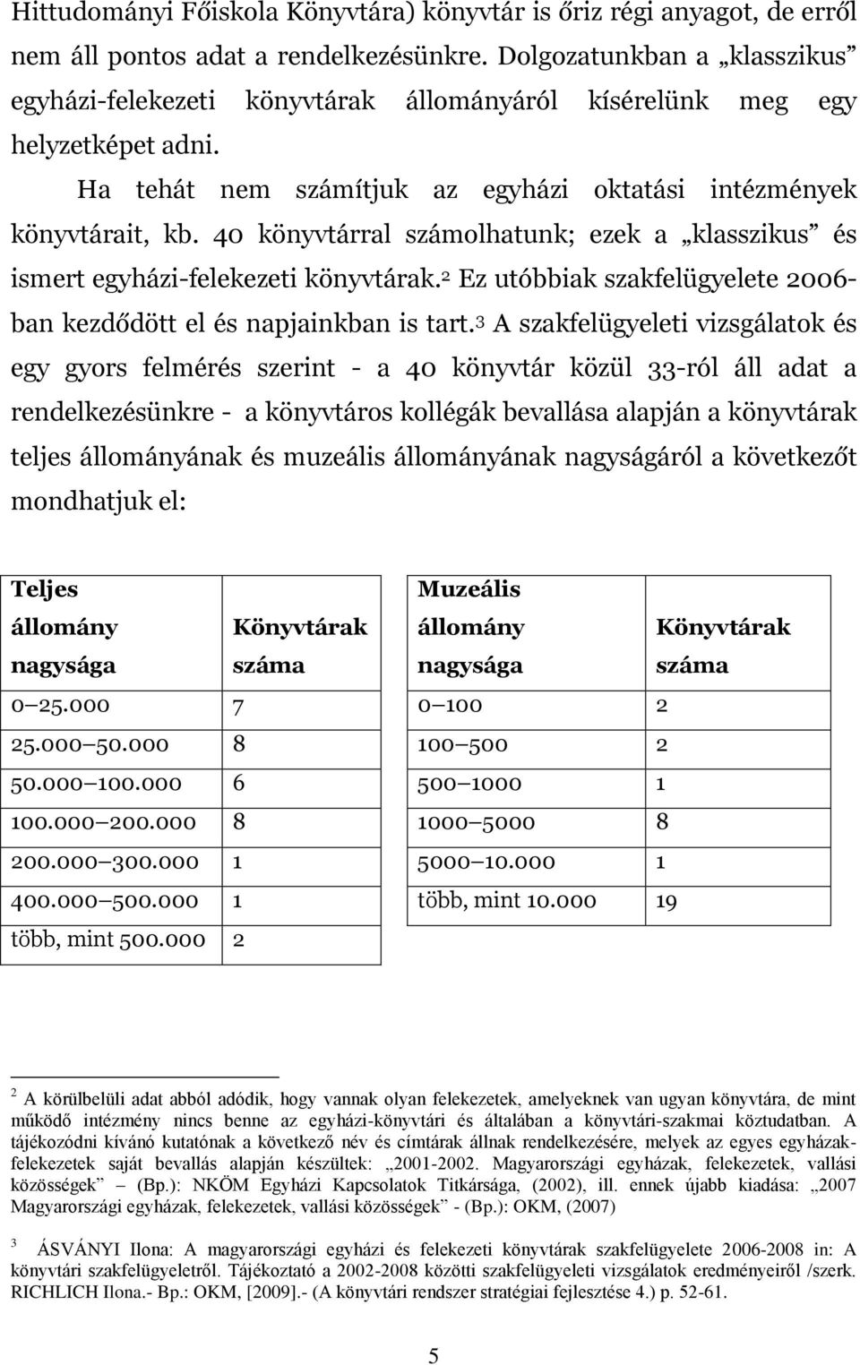 40 könyvtárral számolhatunk; ezek a klasszikus és ismert egyházi-felekezeti könyvtárak. 2 Ez utóbbiak szakfelügyelete 2006- ban kezdődött el és napjainkban is tart.