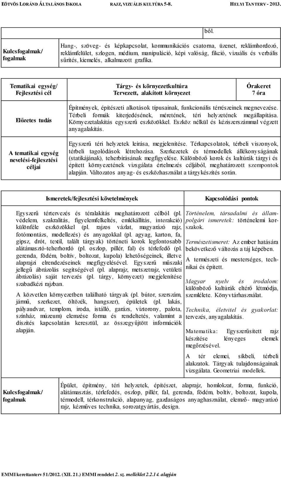 Térbeli formák kiterjedésének, méretének, téri helyzetének megállapítása. Környezetalakítás egyszerű eszközökkel. Eszköz nélkül és kéziszerszámmal végzett anyagalakítás.