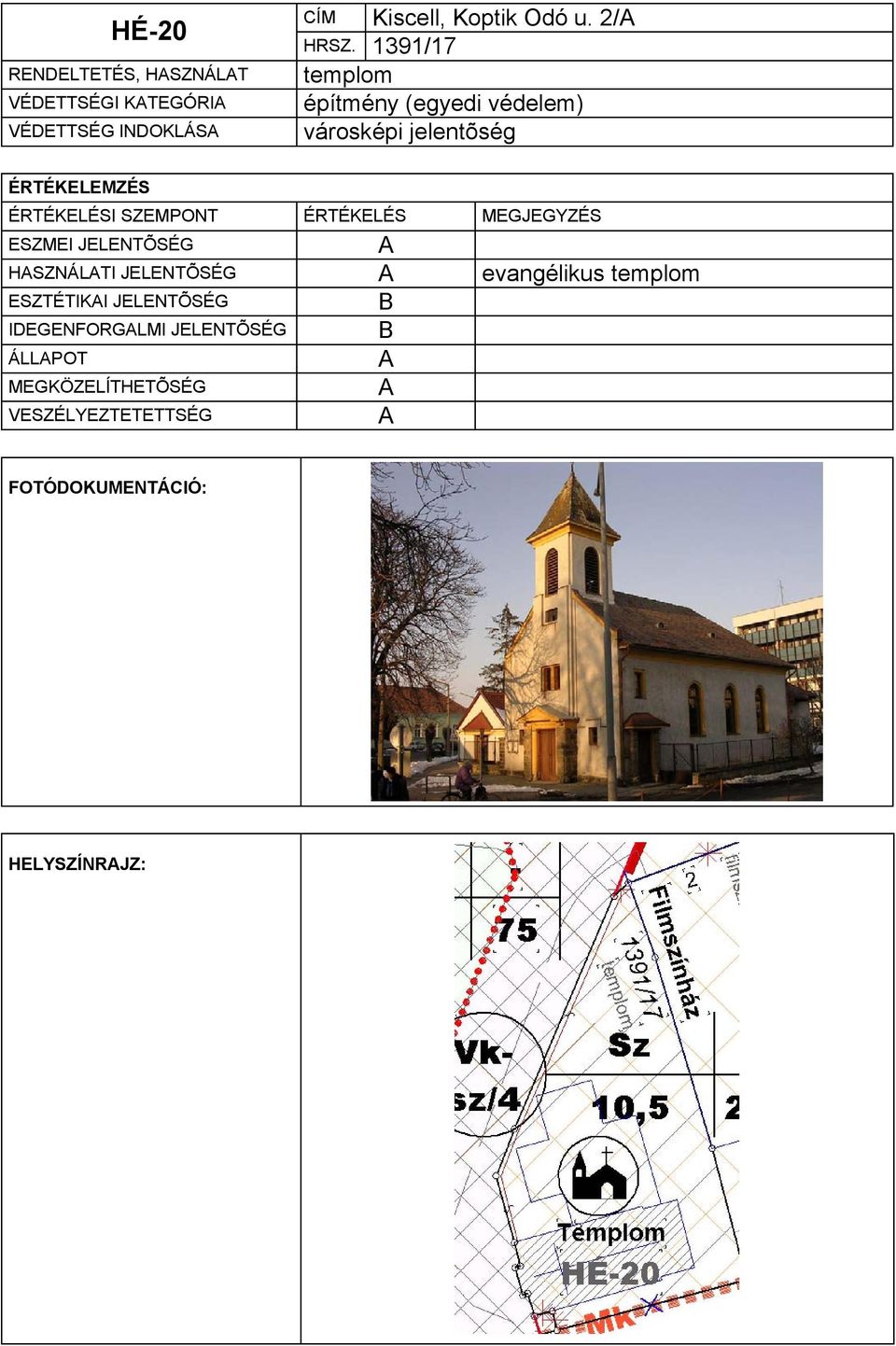 1391/17 templom városképi jelentõség HSZNÁLTI JELENTÕSÉG