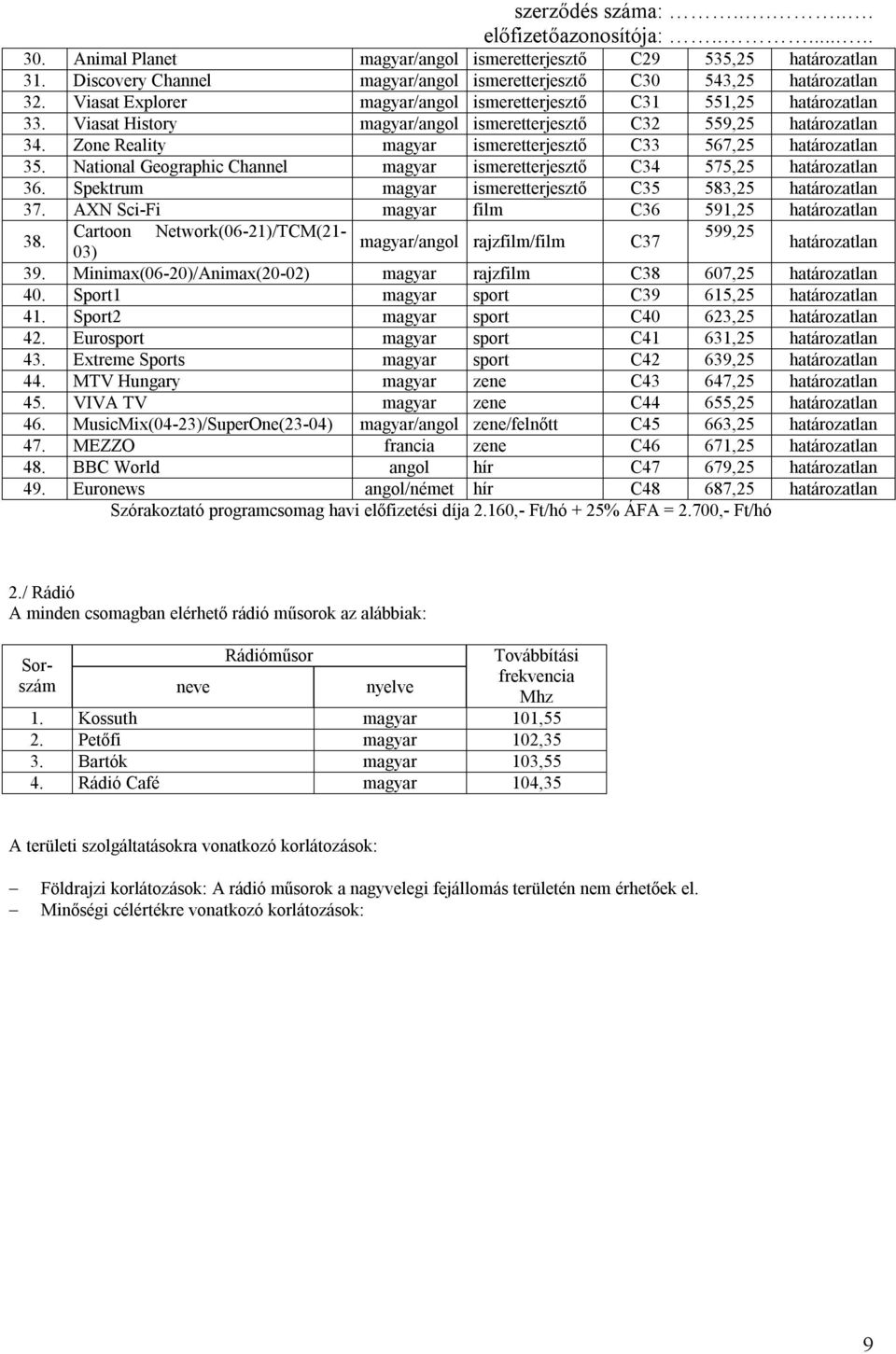 Viasat History magyar/angol ismeretterjesztő C32 559,25 határozatlan 34. Zone Reality magyar ismeretterjesztő C33 567,25 határozatlan 35.