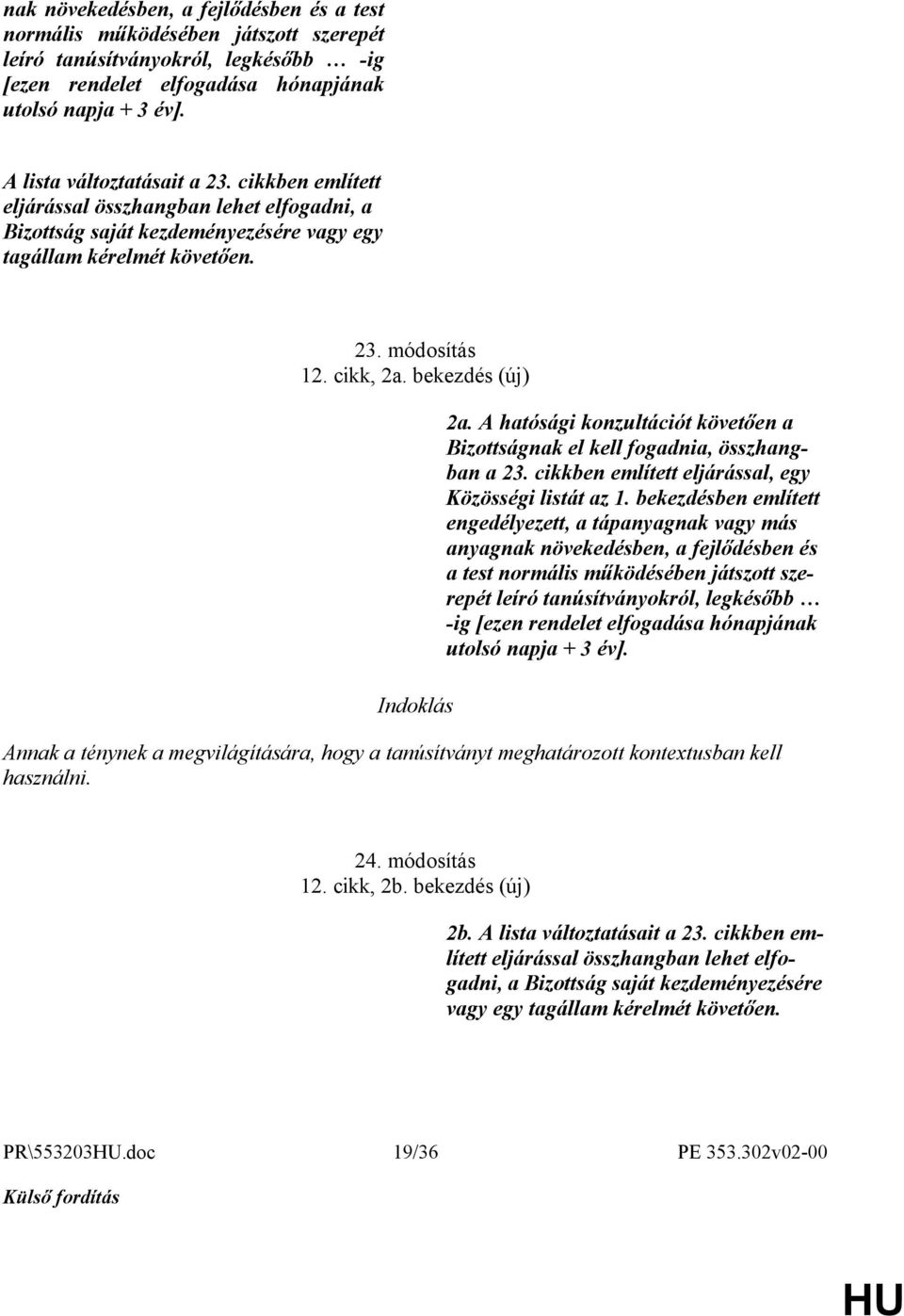 bekezdés (új) 2a. A hatósági konzultációt követően a Bizottságnak el kell fogadnia, összhangban a 23. cikkben említett eljárással, egy Közösségi listát az 1.
