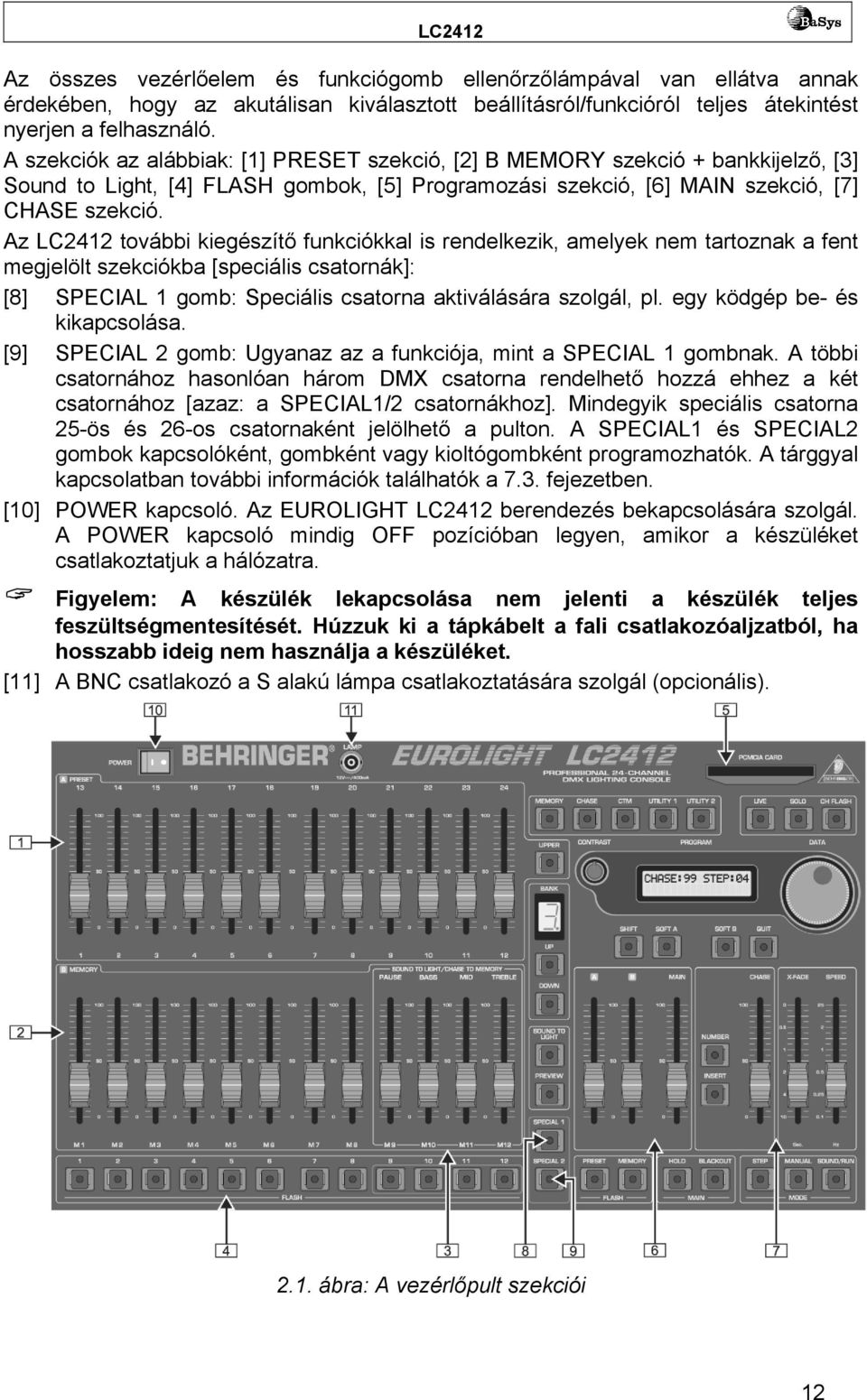 Az LC2412 további kiegészítő funkciókkal is rendelkezik, amelyek nem tartoznak a fent megjelölt szekciókba [speciális csatornák]: [8] SPECIAL 1 gomb: Speciális csatorna aktiválására szolgál, pl.