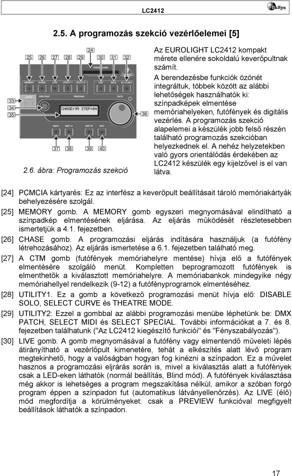 A programozás szekció alapelemei a készülék jobb felső részén található programozás szekcióban helyezkednek el.