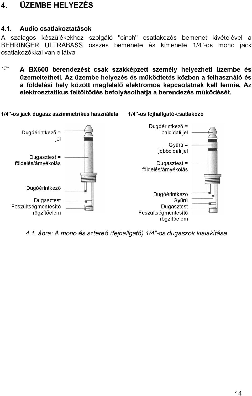 A BX600 berendezést csak szakképzett személy helyezheti üzembe és üzemeltetheti.