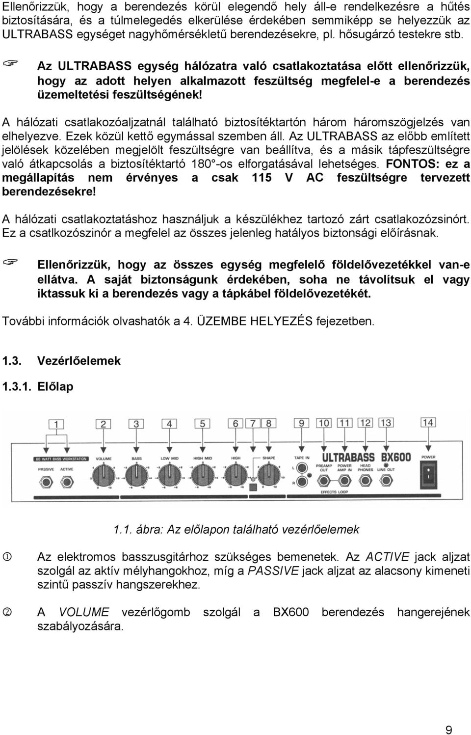 Az ULTRABASS egység hálózatra való csatlakoztatása előtt ellenőrizzük, hogy az adott helyen alkalmazott feszültség megfelel-e a berendezés üzemeltetési feszültségének!