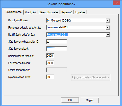 pl.: Forras-Install-2011 néven. Itt rendelheti hozzá a Forrás-SQL Rendszer/Beállító adatbázisához ezt az adatkapcsolatot. Kiszolgáló típusa: Lehet ség van más SQL szerver közül is választani.