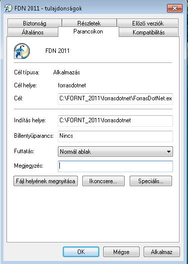 ForrásDotNet paraméterezett indítása A ForrásDotNet paraméterezett indítása, ugyanúgy történik, mint a Forrás-SQL esetén.