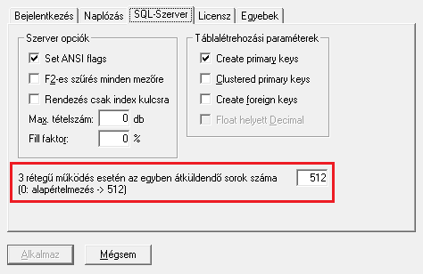 Licensz fül: Nem konfigurálható az ügyfelek számára Forrás-SQL Beállító és ForrásDotNet Beállító környezetének üzemeltetési kézikönyve SQL-Szerver fül: Táblalétrehozási paraméterek: Create primary