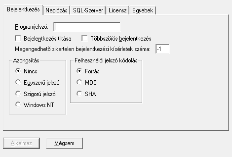 Bejelentkezés fül: Forrás-SQL Beállító és ForrásDotNet Beállító környezetének üzemeltetési kézikönyve Programjelszó: már nincs használatban ebben a formában ez a funkció, felváltotta a
