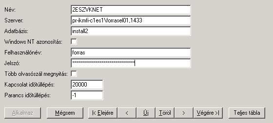 ForrásDotNet ForrasFDNSecurityKey: Biztonsági kulcs: a ForrásDotNet konfigurációs adatbázis része, ezt mindhárom topológia esetén konfigurálni kell, adatbázis szolgáltatások eléréséhez szükséges mely