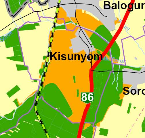 Kisunyom község településrendezési eszközeinek módosítás. július 0. (A térség e mellékleten település közigzgtási területét és nnk 0 kilométeres környezetét jelenti). Főutk.