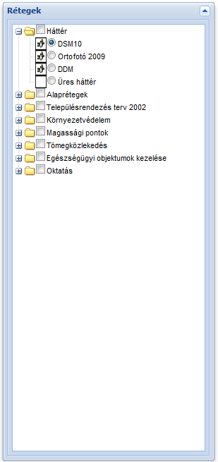 Térképablak A térképablakban jelennek meg a rétegválasztóban kiválasztott rétegek. Itt tekinthetők meg a lekérdezések eredményei, az objektumok információi.