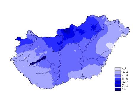 8.4 ábra: Az 1951 óta előfordult legcsapadékosabb (1976/77) és legszárazabb (1989/90) telek csapadékösszegének