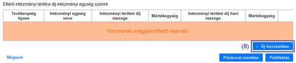 intézményi térítési díj intézményi egység szerint is lehet újabb elemeket felvenni az (8) Új hozzáadása gomb segítségével: Eltérő intézményi térítési díj