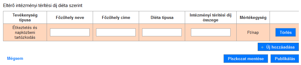 díj diéta szerint is lehet újabb elemeket felvenni az (6) Új hozzáadása gomb segítségével: FIGYELEM!