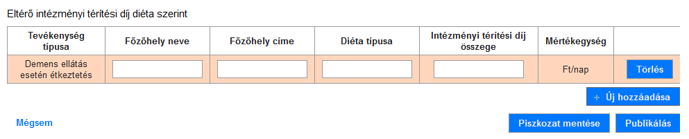 Eltérő intézményi térítési díj diéta szerint is lehet újabb elemeket felvenni az (6) Új hozzáadása gomb segítségével: 29 FIGYELEM!