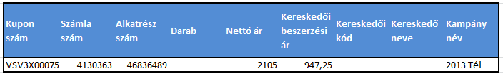 ALKATRÉSZ TÁBLA 1. ALKATRÉSZ SZEREPEL A RENDSZERBEN, DE A SZÁMLÁN NEM 2.