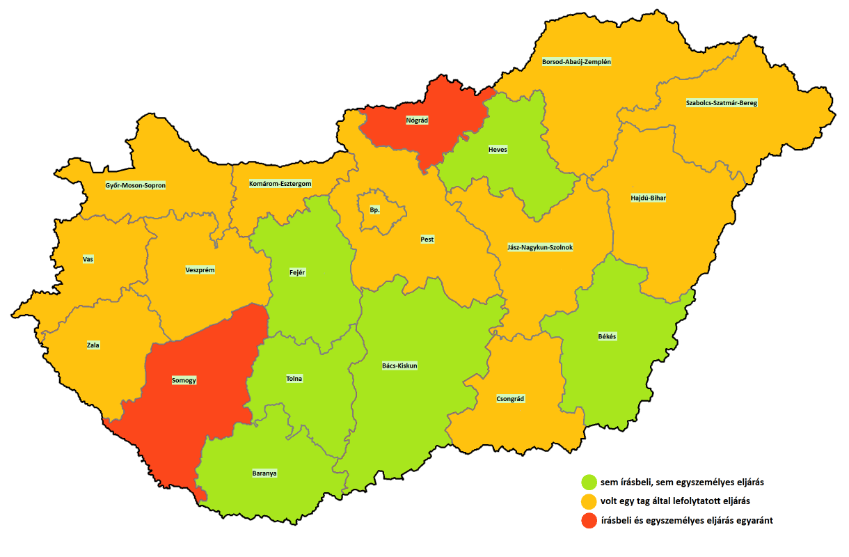 6.1. térkép: Írásbeli és egyszemélyes eljárások Írásbeli és egyszemélyes eljárások, 2009 (A térkép nem indikálja az ügyszámot: az alkalmi és a rendszeres elıfordulások egyként kerültek feltüntetésre.
