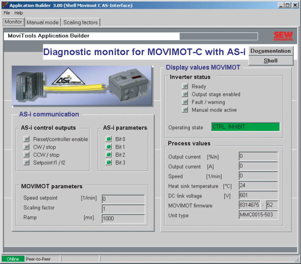 Diagnózis 1 A beépített AS-i interfésszel ellátott MOVIMOT diagnózisa A "Monitor" ablak leírása A következő ábra a diagnózis-monitort mutatja.
