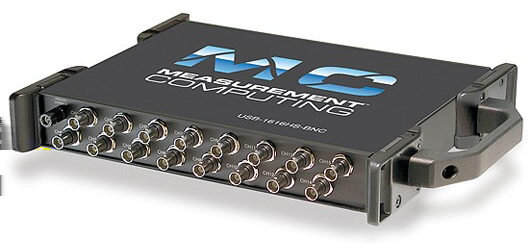 MC USB-1616HS-BNC 16 analog input, 1 MS/s, 16 bit, 7 input ranges: ±100 mv to ±10 V 2 analog output, 1 MS/s, 16 bit 4