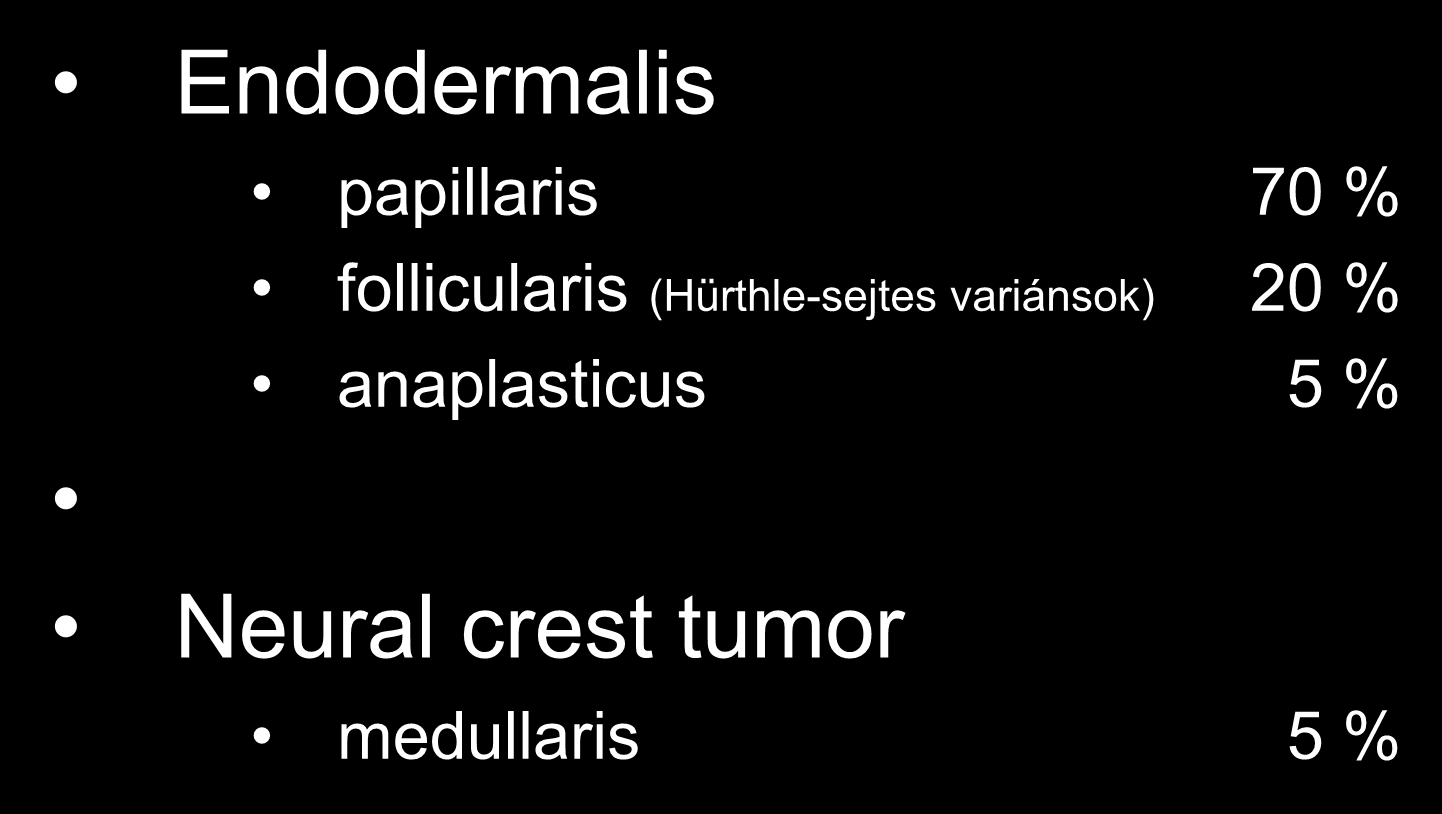 Szövettani típusok Endodermalis papillaris 70 % follicularis
