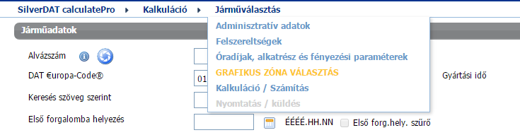 A jármű manuális beazonosításához az alábbi lehetőségek állnak rendelkezésre: DAT uropa-code* A DAT uropa-code* megadása a jármű pontos beazonosításához vezet.