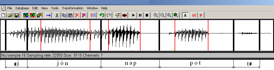 16 következő volt: a C rész fél hangot tartalmazott (a mássalhangzók közepénél volt elvágva a hang) a magánhangzó pedig eredeti formájában maradt (lásd a 2.3. ábrán a bot elemet).