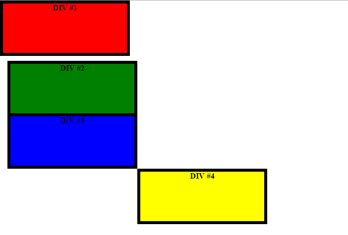 DIV { width:250px; height:100px; border:6px solid #000000; color:black; font-weight:bold; text-align:center; DIV#d1 { background-color:red; margin:0px; DIV#d2 { border-width:6px 6px 3px 6px; /*felső,