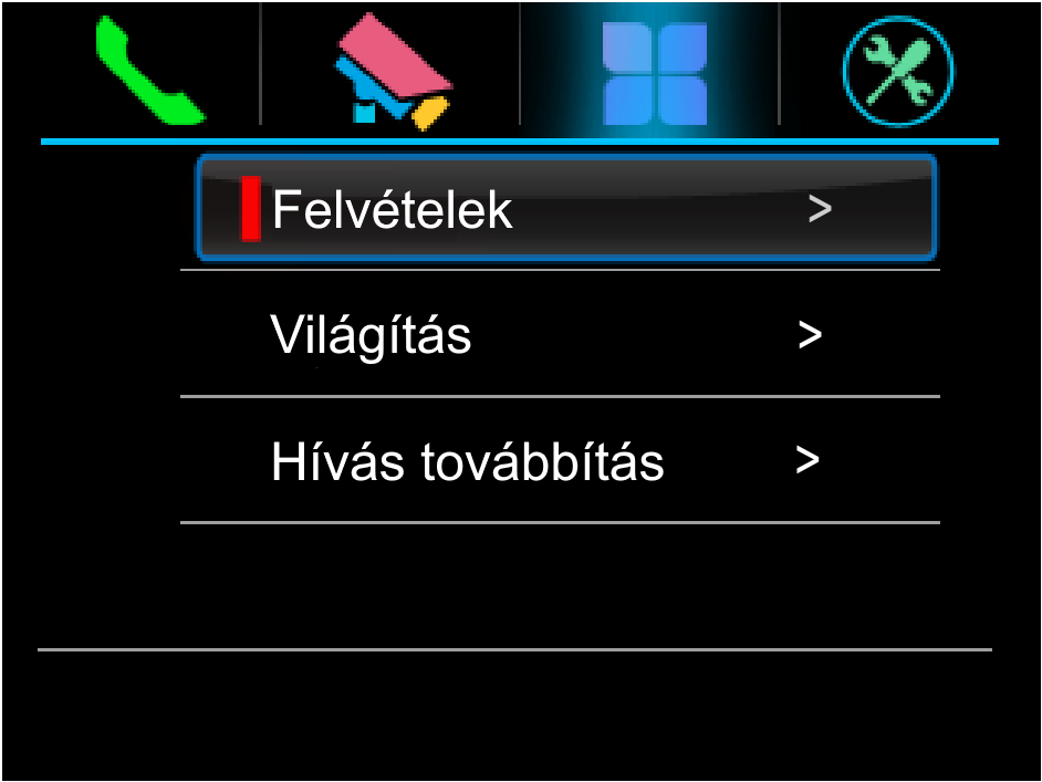 5. Kitekintés funkció Készenléti módban nyomja meg a Menü gombot a Főmenübe lépéshez. Használja a gombokat a ikon kiválasztásához. Itt a gombokkal 4 elem közül választhat. 1.