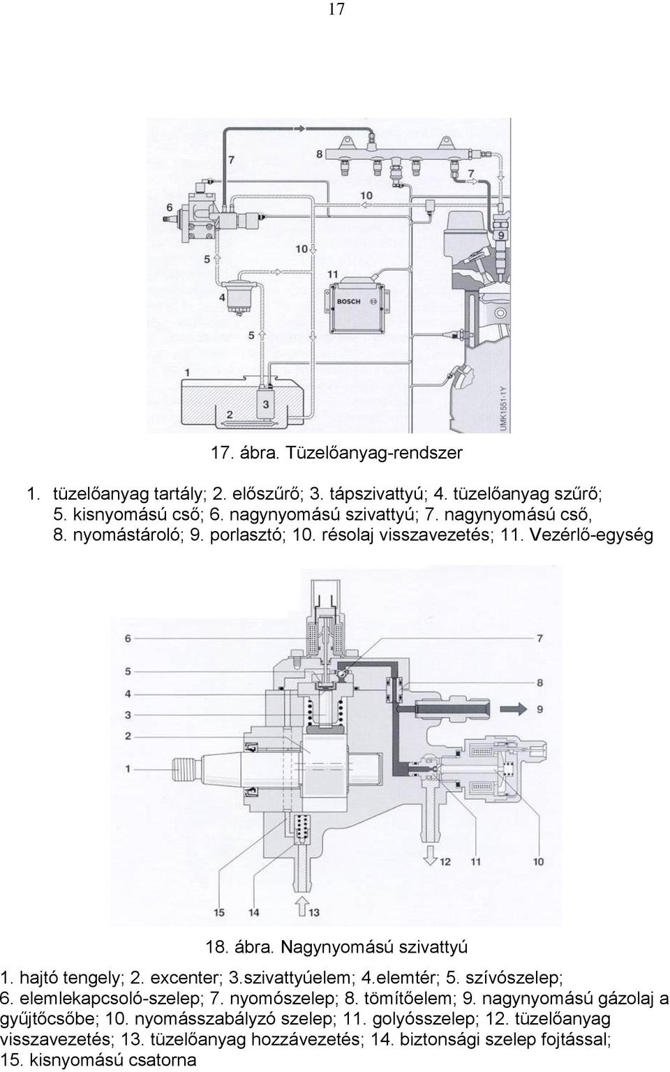 hajtó tengely; 2. excenter; 3.szivattyúelem; 4.elemtér; 5. szívószelep; 6. elemlekapcsoló-szelep; 7. nyomószelep; 8. tömítőelem; 9.