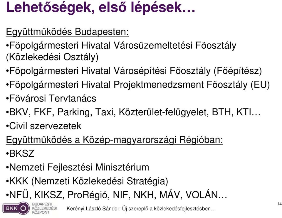 Tervtanács BKV, FKF, Parking, Taxi, Közterület-felügyelet, BTH, KTI Civil szervezetek Együttmőködés a Közép-magyarországi