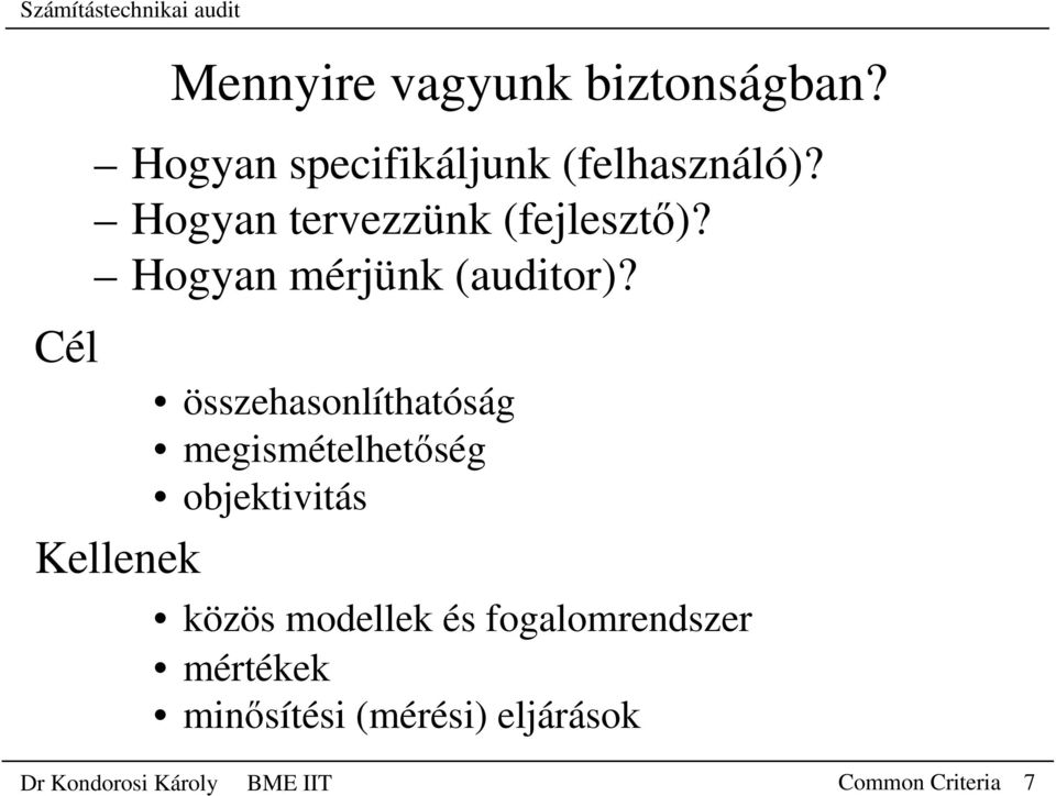 összehasonlíthatóság megismételhet ség objektivitás Kellenek közös modellek