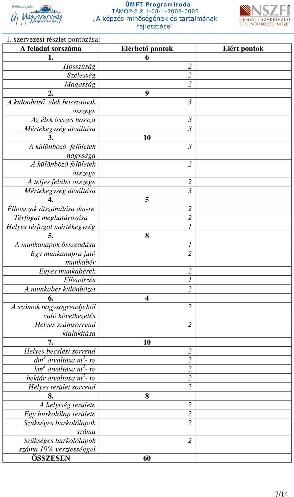 10 A különböző felületek nagysága A különböző felületek összege A teljes felület összege Mértékegység átváltása 3 4.