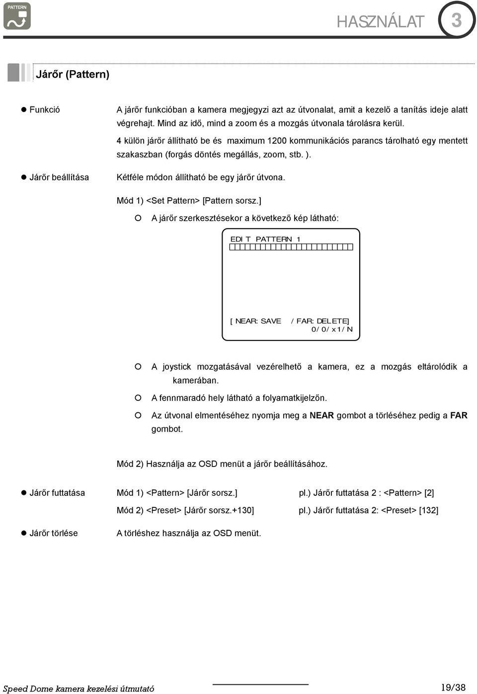 Járőr beállítása Kétféle módon állítható be egy járőr útvona. Mód 1) <Set Pattern> [Pattern sorsz.