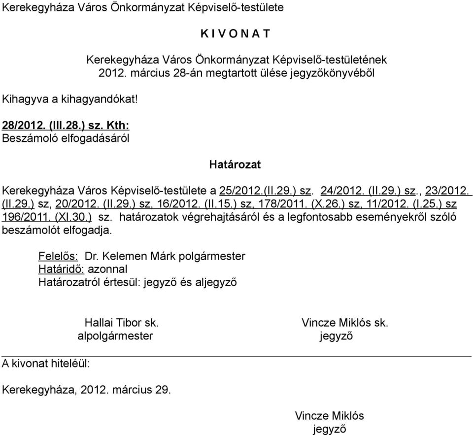 (II.29.) sz, 20/2012. (II.29.) sz, 16/2012. (II.15.) sz, 178/2011. (X.26.) sz, 11/2012. (I.25.) sz 196/2011. (XI.30.