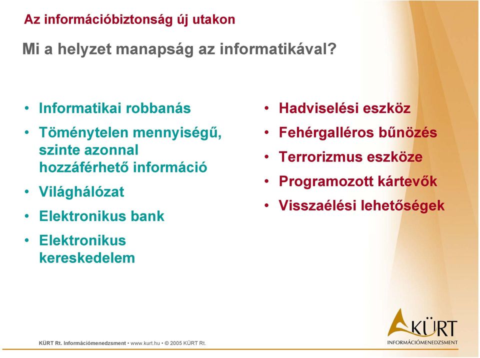 hozzáférhető információ Világhálózat Elektronikus bank Elektronikus