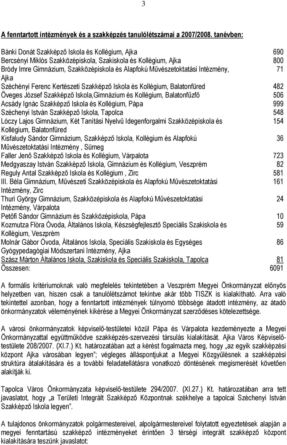 Intézmény, 71 Ajka Széchényi Ferenc Kertészeti Szakképzı Iskola és Kollégium, Balatonfüred 482 Öveges József Szakképzı Iskola,Gimnázium és Kollégium, Balatonfőzfı 506 Acsády Ignác Szakképzı Iskola és