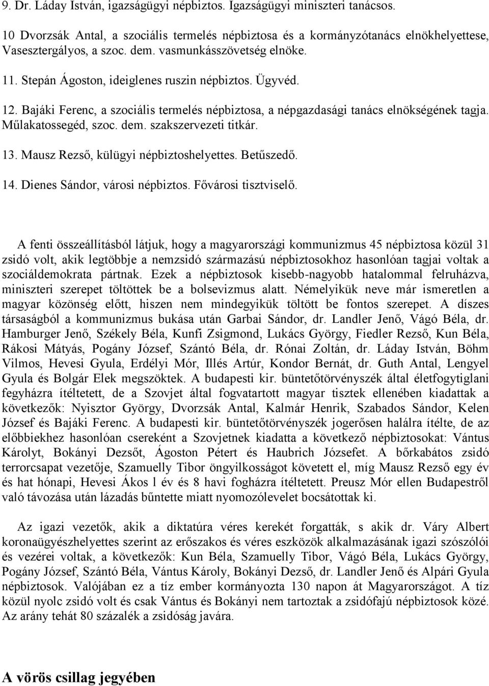 dem. szakszervezeti titkár. 13. Mausz Rezső, külügyi népbiztoshelyettes. Betűszedő. 14. Dienes Sándor, városi népbiztos. Fővárosi tisztviselő.