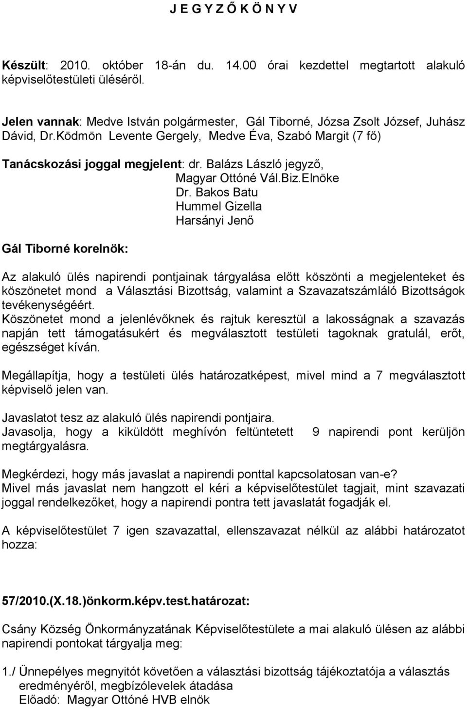 Balázs László jegyző, Magyar Ottóné Vál.Biz.Elnöke Dr.