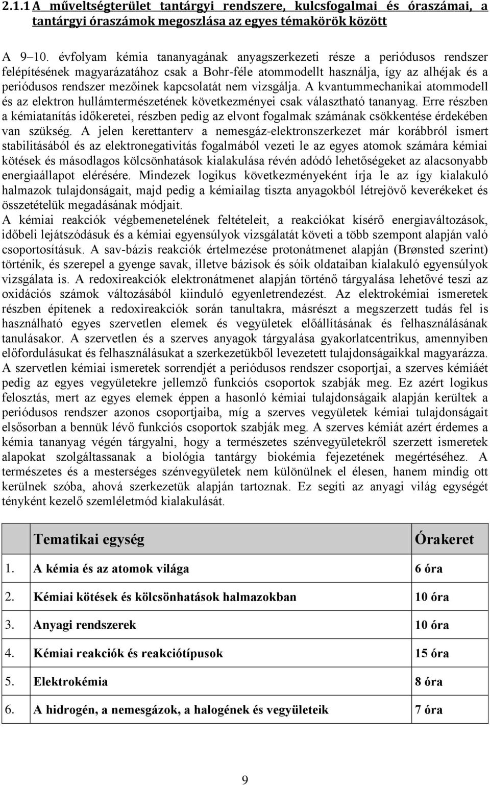 kapcsolatát nem vizsgálja. A kvantummechanikai atommodell és az elektron hullámtermészetének következményei csak választható tananyag.